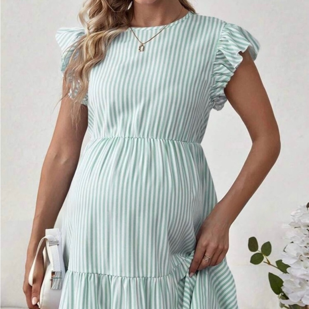 Shein Green & White Stripped Maternity Dress